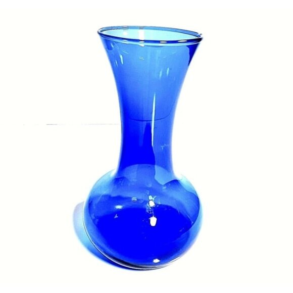 Vintage Hand Blown Bulb Vase Cobalt Blue Floral Vase 9" Tall - Picture 2 of 5